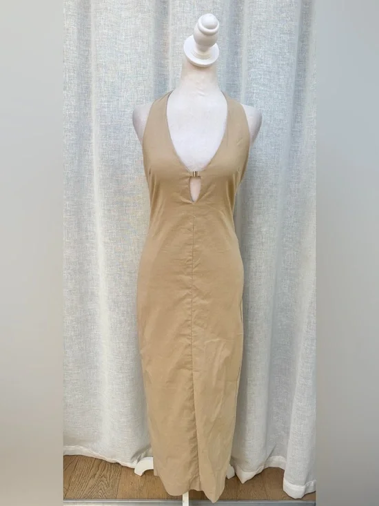 Zara tan v neck halter open back sheath dress - Picture 3 of 13